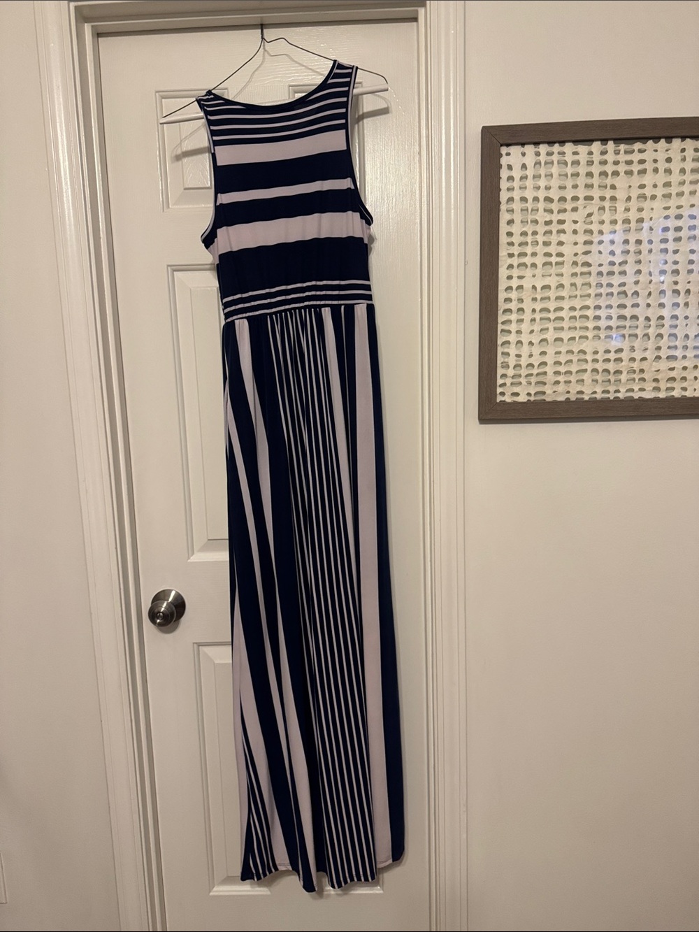 Striped Navy and White Maxi Dress - Sleeveless